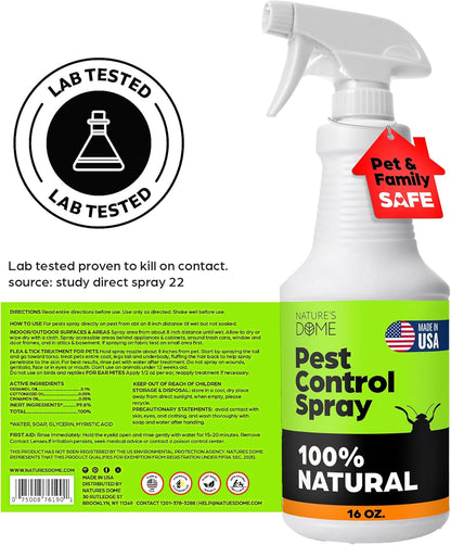 Nature's Dome Eco-Friendly Lab Tested – 16 oz – Pest Control - Insect, Spider, Fly, Flea, Ticks, Ant Spray Safe for Pets and Kids 100% Natural – Fast-Acting, for Indoor & Outdoor Use