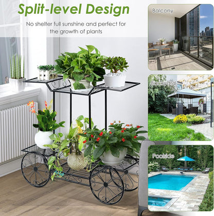 Safstar 6 Tiered Metal Plant Stand w/4 Decorative Wheels, Multilayer Flower Display Shelf for Home, Garden, Patio, Parisian Style Potted Plant Rack Holder
