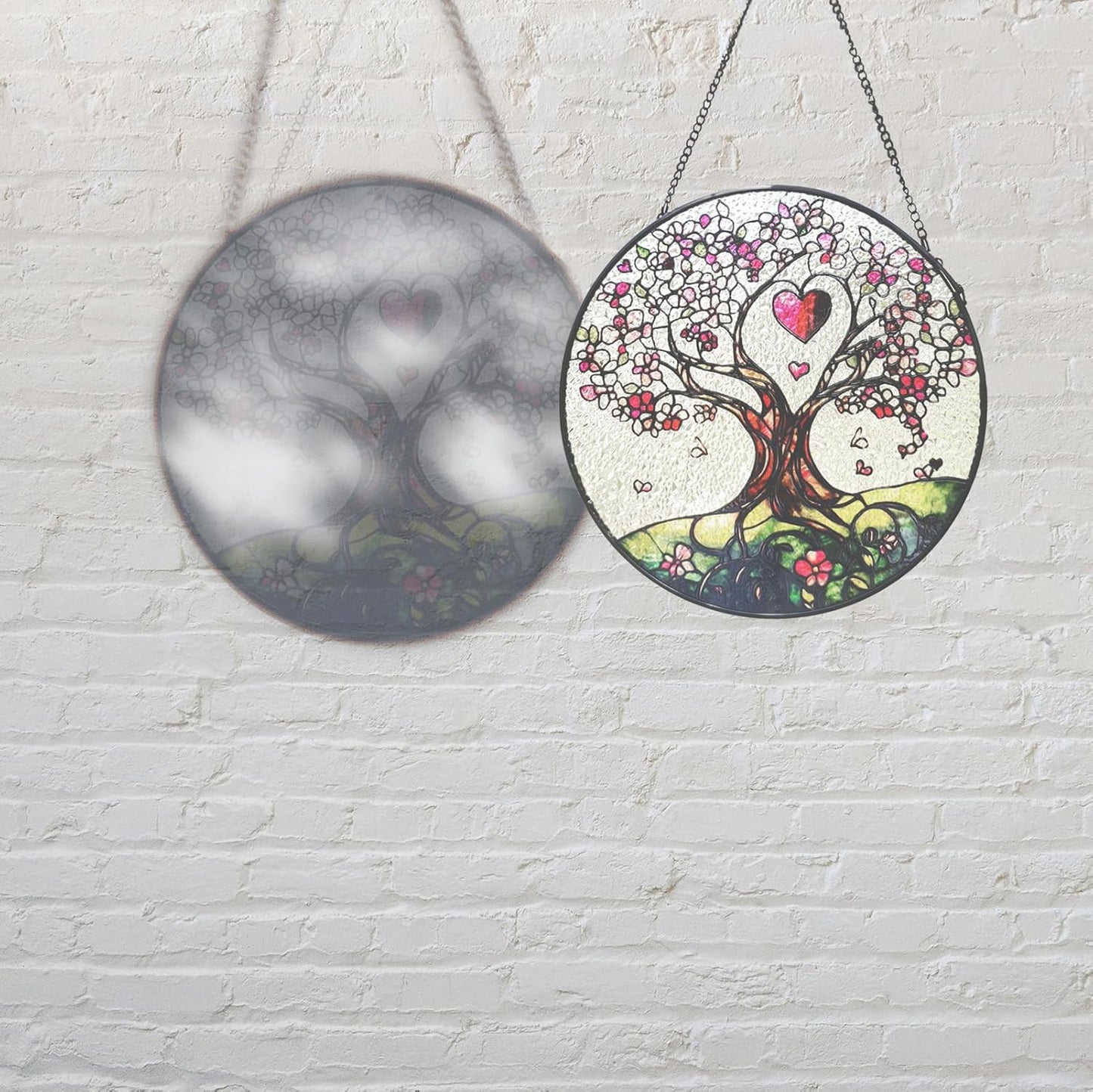 Stained Glass Sun Catcher Window Hanging - Luyseyha 8 Inch Tree of Life Design, Handmade Decor for Home, Garden, Office, Birthday