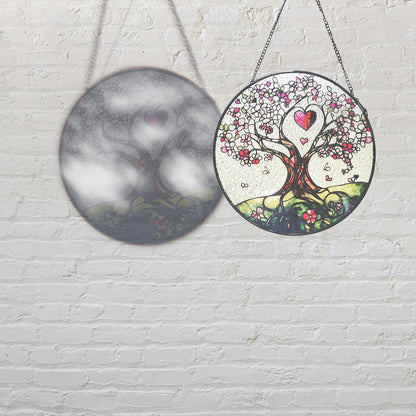 Stained Glass Sun Catcher Window Hanging - Luyseyha 8 Inch Tree of Life Design, Handmade Decor for Home, Garden, Office, Birthday