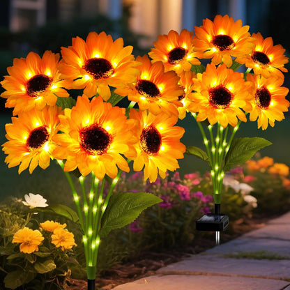 Solar Garden Lights Outdoor, 2 Pack Sunflower Lights with 12 Sunflower, Waterproof 60 Led Garden Fall Decor, Gifts for Mom Grandma, Decorative Solar Flowers for Pathway Patio Yard Flowerbed Decoration