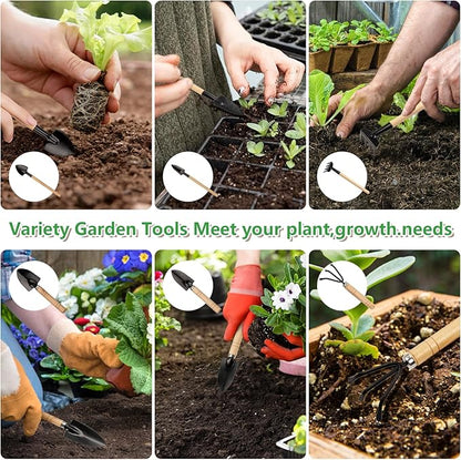 Small Garden Tools 6 Pcs Mini Miniature Shovel Indoor Succulent Home Tiny Gardening Kit Plant Potted Repotting Flower Wood Handle Care Transplant Accessories Potted Houseplant