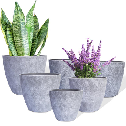 Plant Pots Indoor 7.5/6.5/6/5/4/3.5 Inch Set of 6 Plastic Planters for Indoor Plants with Drainage