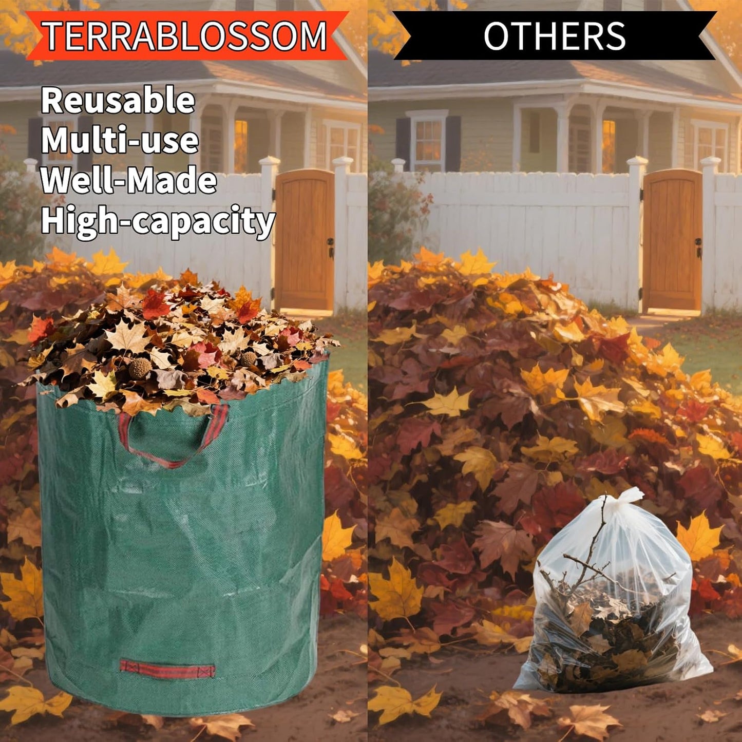 Yard Waste Bags 2 Pack 16 Gallon/72 Gallon Reusable Heavy Duty Leaf & Lawn Bags with 2 Handles for Leaves Grass Garden Debris (2x72 Gallons)