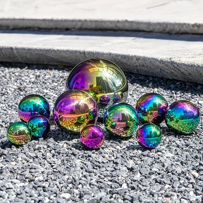 yarlung Set of 10 Stainless Steel Rainbow Gazing Balls, 50-150 mm Garden Mirror Globe Floating Pond Sphere, Polished Hollow Ball Reflective Ornament for Home Yard Outdoor Lawn Decoration