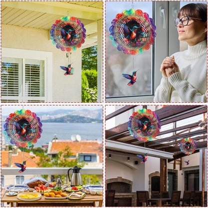 Hummingbird Wind Spinners Outdoor - Hummingbird 3D Metal Yard Wind Spinner Hanging Lawn Christmas Decor for Yard and Garden Kinetic Art Ornament Gifts, (12 X 12 Inches)