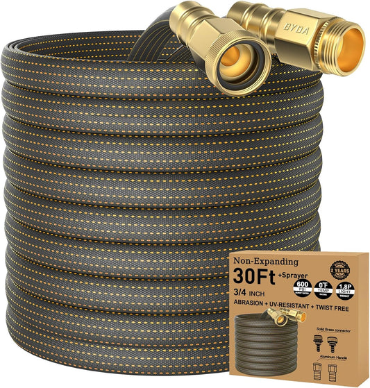 30FT Lightweight Flexible Garden Hose,Non-Slip Handles,Non-kink Hose,Solid Brass Fitting for Boats, RV Water Hose,Marine Washdown,Lawn,Garden,Leakproof TPE Hose (OrangeBlack, 30 FT)