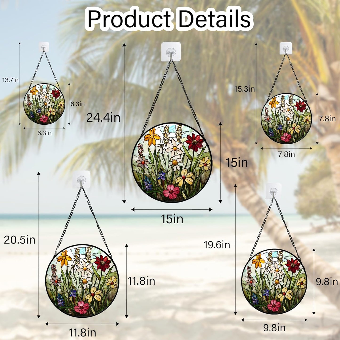Stained Glass Window Hanging, Colorful Wildflowers Plant Scenery Suncatcher for Doors Window Home White Green Sun Catchers Decor Mother's Day Birthday Gifts for Women, Men Mom 11.8 in