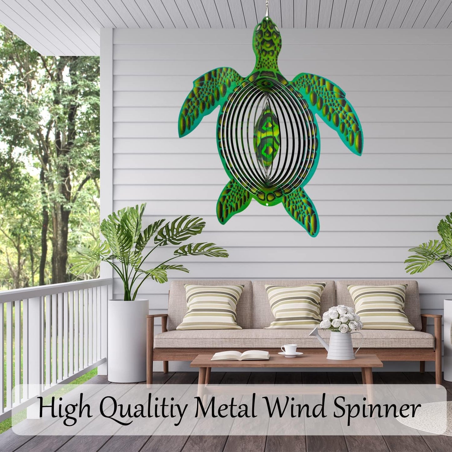 ISEO Turtle Wind Spinner for Yard and Garden, Hanging Outdoor Decor, Yard Art, Porch and Patio Decorations, Metal Wind Spinners Outdoor, Weather Resistant, 15”