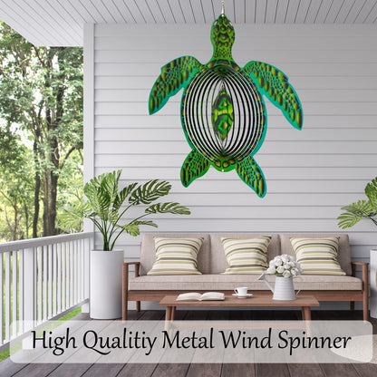 ISEO Turtle Wind Spinner for Yard and Garden, Hanging Outdoor Decor, Yard Art, Porch and Patio Decorations, Metal Wind Spinners Outdoor, Weather Resistant, 12”