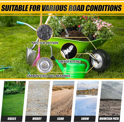 MZREXN 14.5" Wheelbarrow Tire Flat-Free 3.00/3.25/3.50/4.00-8" Solid Tire and Wheel with 3"-7" Centered Hub, 3/4" & 5/8" Bearings Replacement for Hand Truck/Dolly/Utility Cart/Garden Cart 1PCS Silver