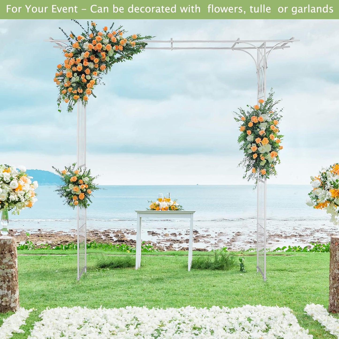 VINGLI Garden Arbor, Arch Archway for Wedding Ceremony Party, Steel Garden Trellis for Plant Climbing, Christmas Garden Decorations Pergola for Garden, Backyard, Lawn (White)