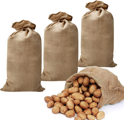 Agfabric Burlap Sacks 4 Pack 22"×36" Burlap Storage Bag with Strings, 100% Jute Reusable Potato Storage Bag for Food Storage, Plant Gardening Planting, Food Grade, Set of 4