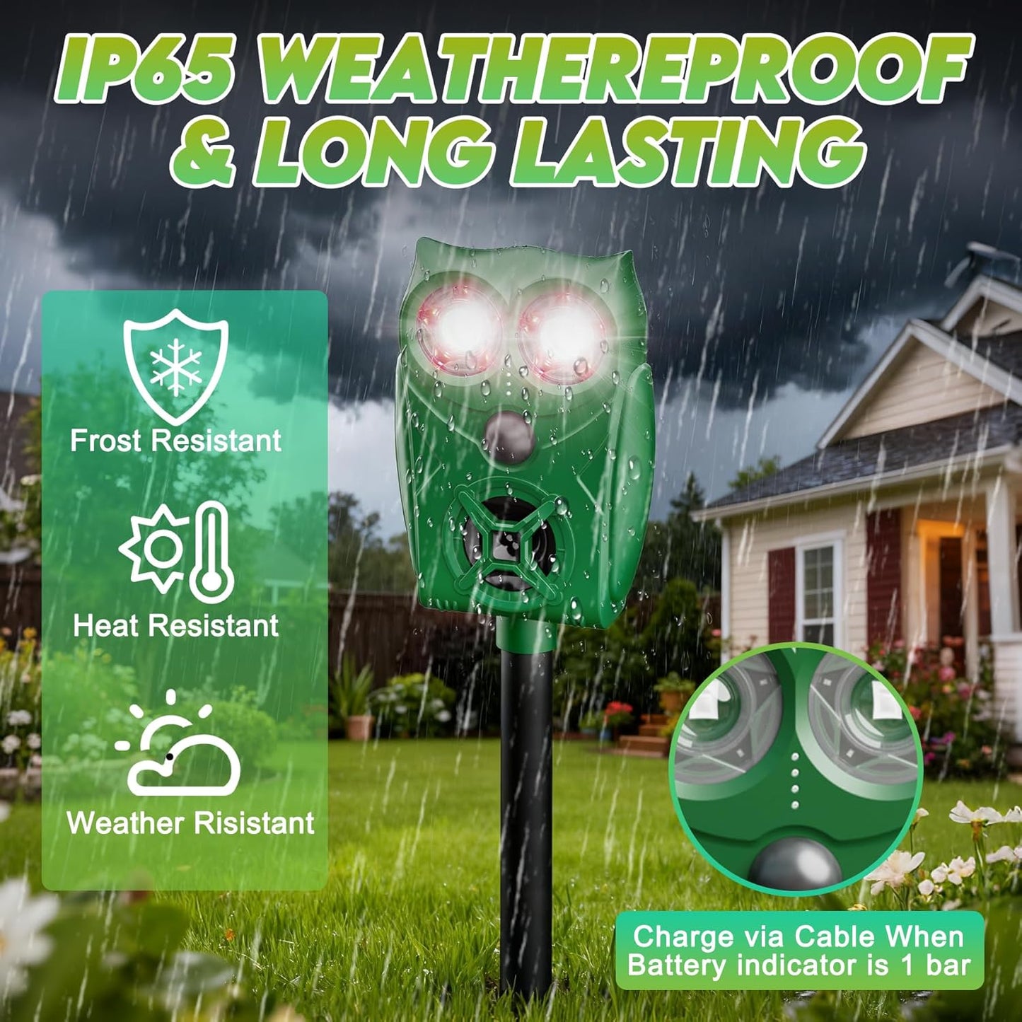 Solar-Powered Ultrasonic Animal Repellent with Motion Sensor, Waterproof Deer Repellent Device with Visual Indicator for Outdoor Yards, Garden, Effective to Repel Deer, Coyotes, Raccoons, and Cats