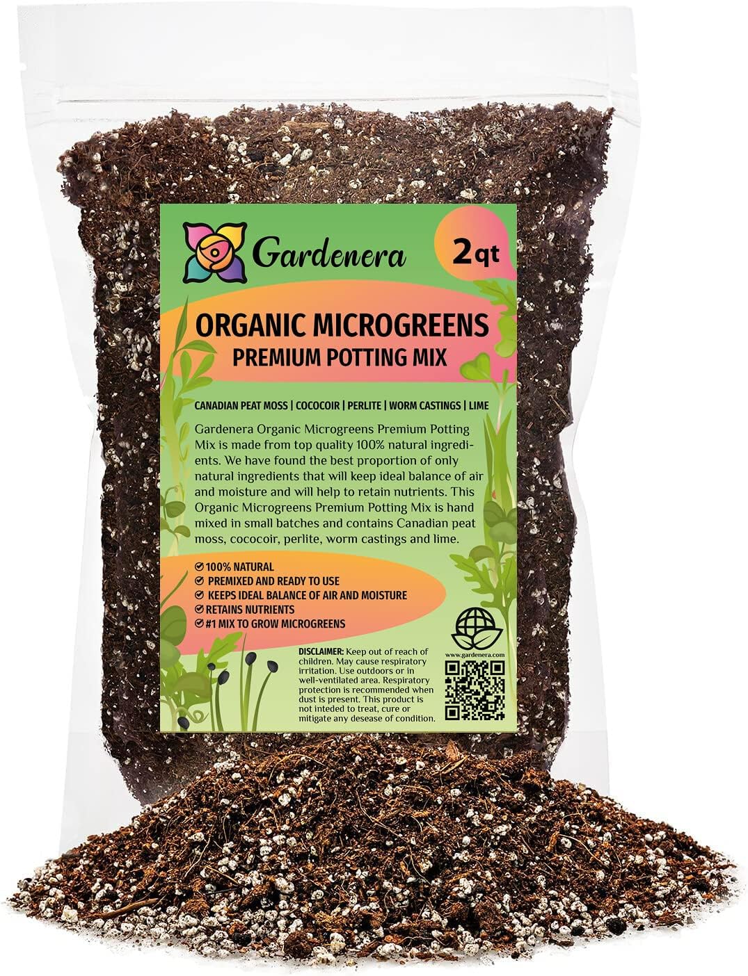 100% Natural Organic Microgreens Premium Potting Mix by Gardenera: Ideal Balance of Air, Moisture, and Nutrients - 2 Quart