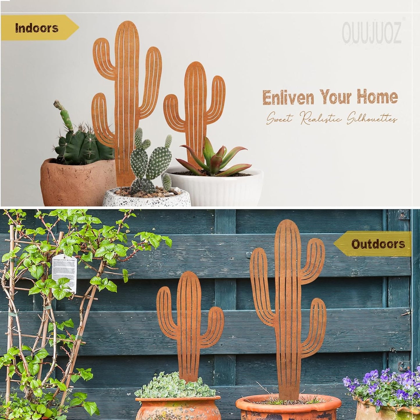 2pcs Metal Cactus Outdoor Decor,Metal Plants Prickly Pear Cactus,Desert Steel Yard Art, Garden Decor、Lawn Decoration
