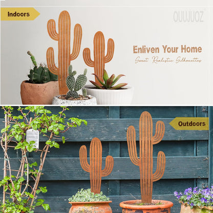 2pcs Metal Cactus Outdoor Decor,Metal Plants Prickly Pear Cactus,Desert Steel Yard Art, Garden Decor、Lawn Decoration