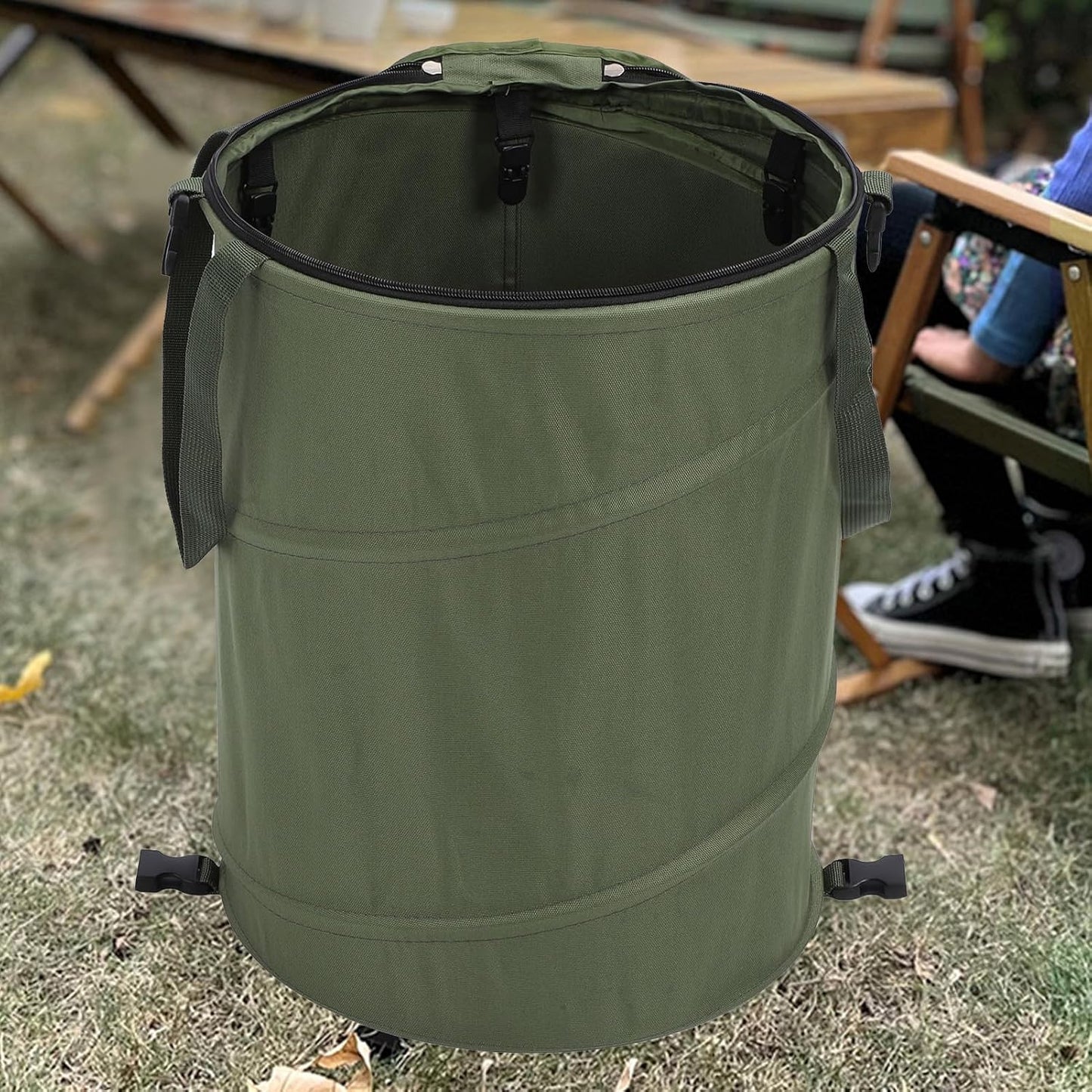 Zunate Collapsible Lawn and Leaf Bag, 24 Gallon Collapsible Trash Can, Reusable Outdoor Yard Waste Leaf Bag Garden Garbage Bin, Garden Garbage Bag with Lid, Lawn and Leaf Bags for