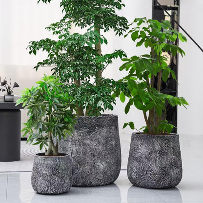 Craft flowerpots 18"+13"+9" Dia Round Concrete Planter Set of 3 Large Outdoor/Indoor Planter Pots Containers with Drainage Holes and Rubber Plug for Home Garden (Dark Gray, Large)