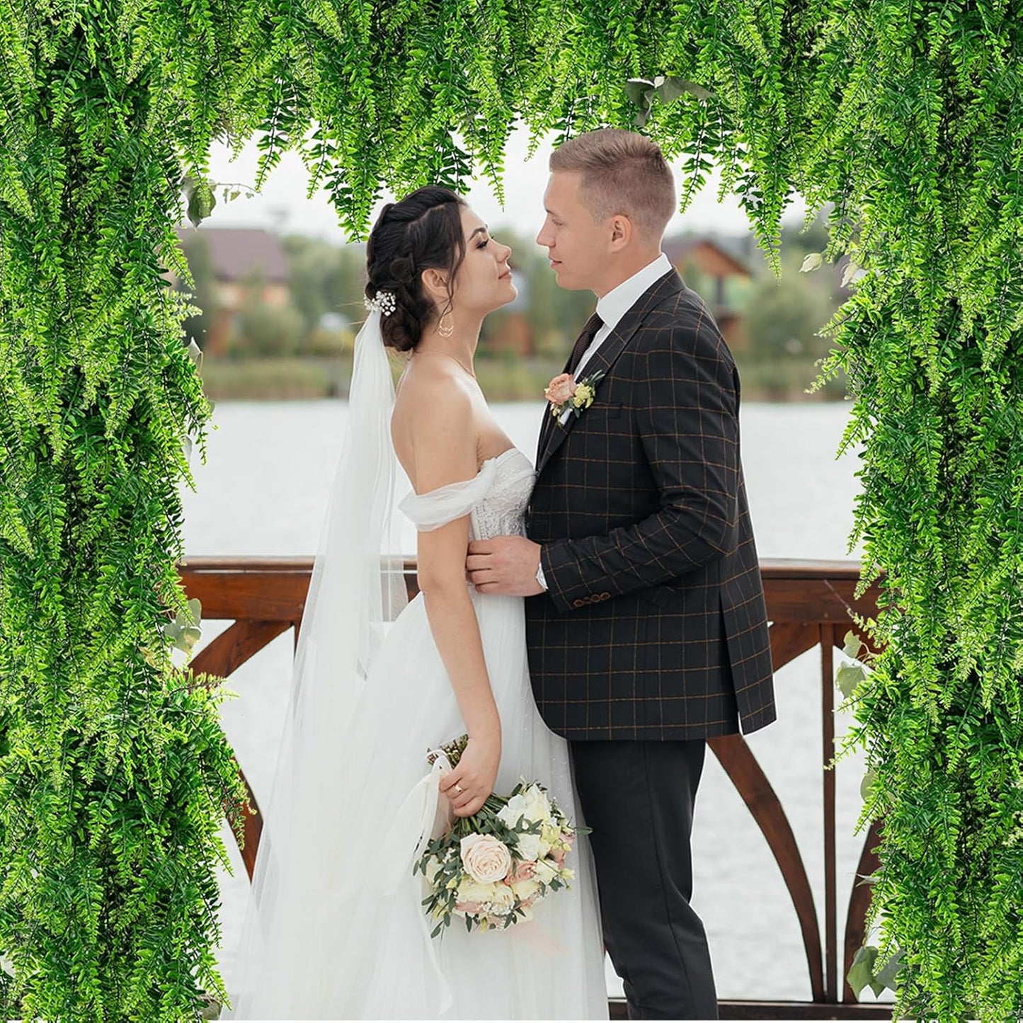 Geosar 36 Pcs Artificial Hanging Plants 32 Inch Hanging Boston Ferns Plastic Fake Plants for Wall Room Garden Wedding Garland Indoor Outdoor Decoration, No Basket