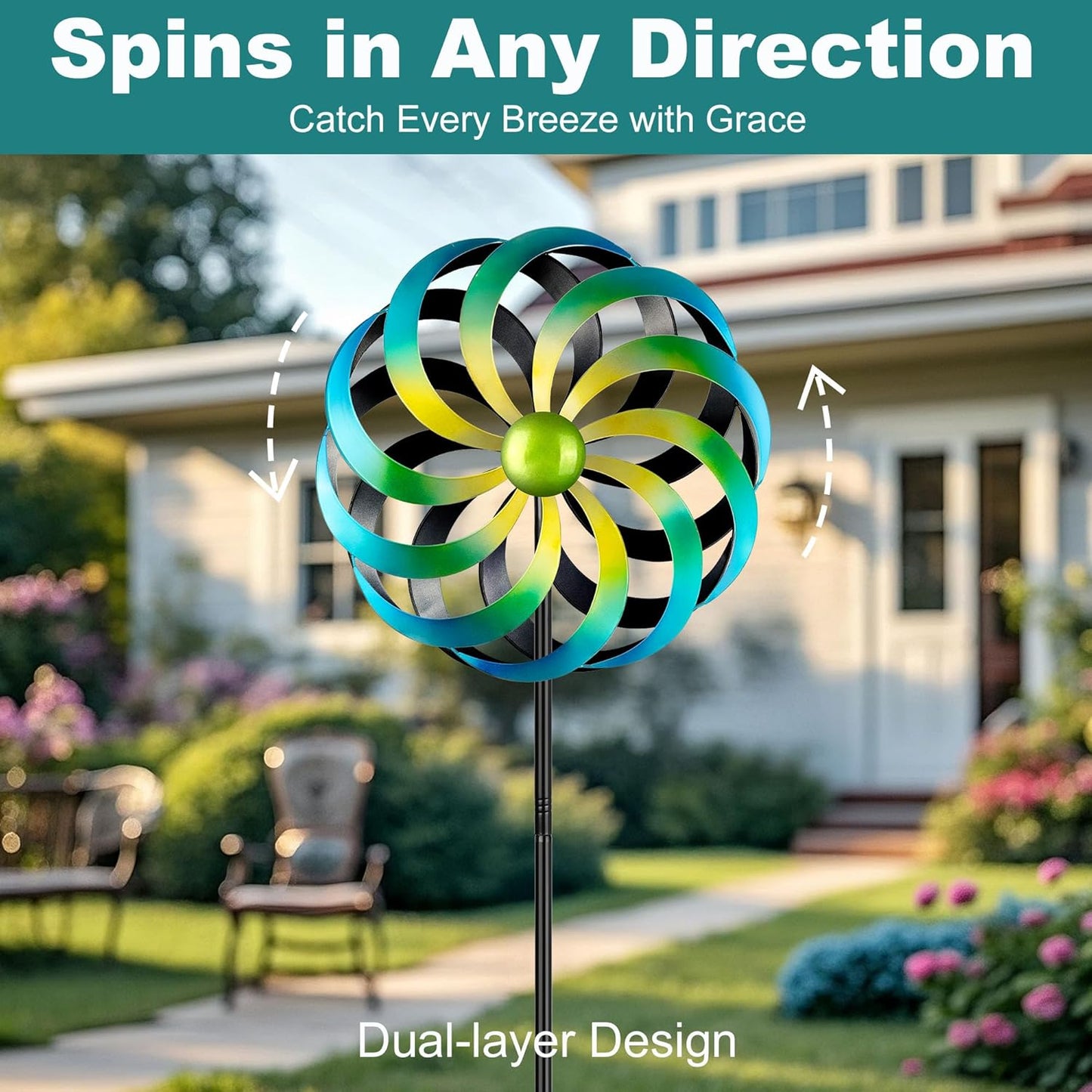 Wind Spinners Outdoor Yard Decorations, 16 Inches Wind Sculpture Metal Garden Art, Windmills for Yard Gardening Gifts for Women Mom Backyard, Patio, Garden Decor