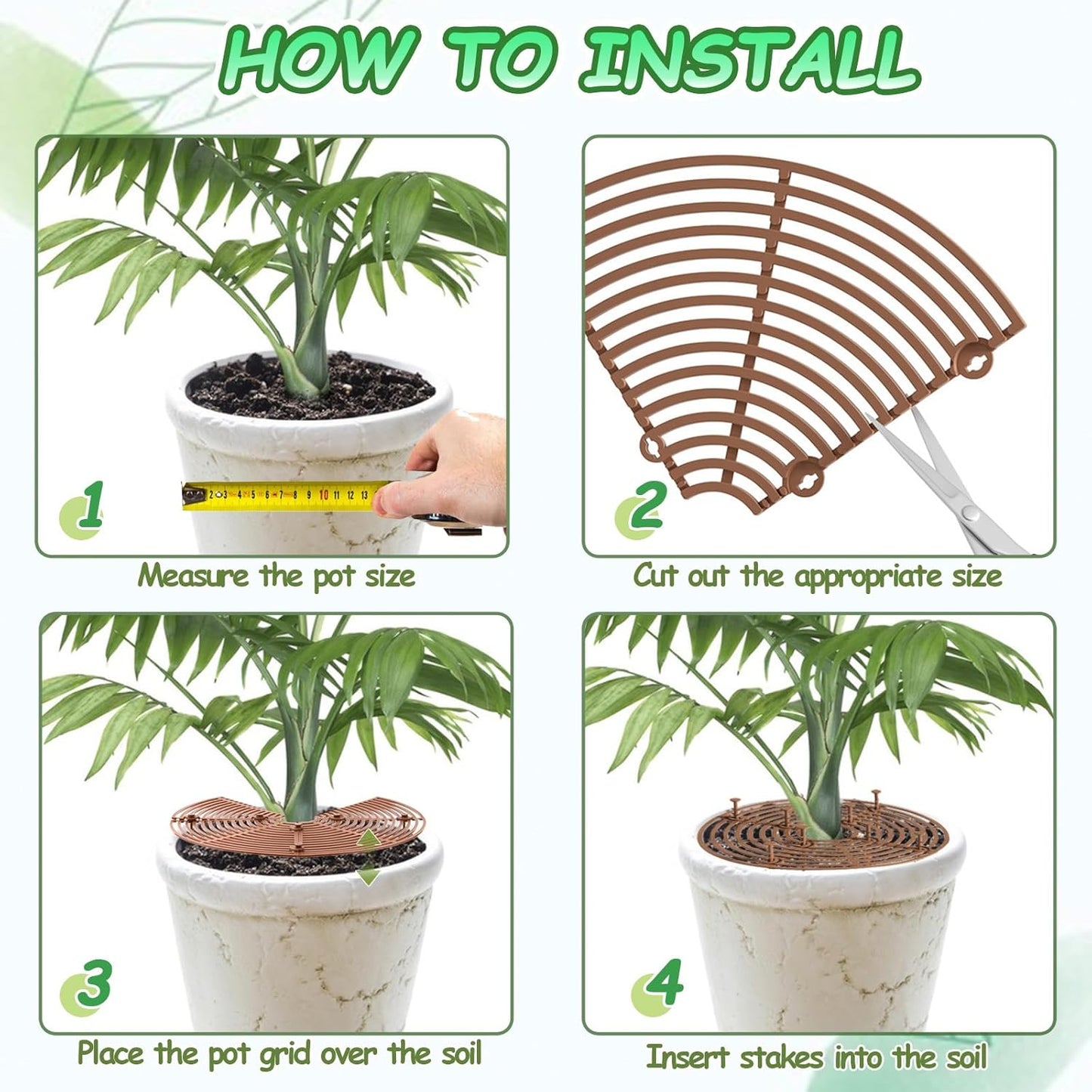Plant Pot Gird Cover, 2 Pack Potted Plant Grid Soil Protectors with Stakes for Gardening Indoor Plant Pot Mesh Cats Dog Animals Digging Insulating Protector Shield for Balcony Flower Soil D11.8 In