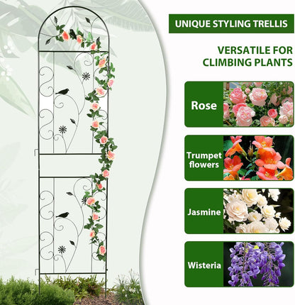 Metal Garden Trellis for Climbing Plants, 2 Pack 86.5" x 19.7" Black Plant Trellis Outdoor, Clematis Rrellis Outdoor, Arched Decoration Suitable for lawns, Gard