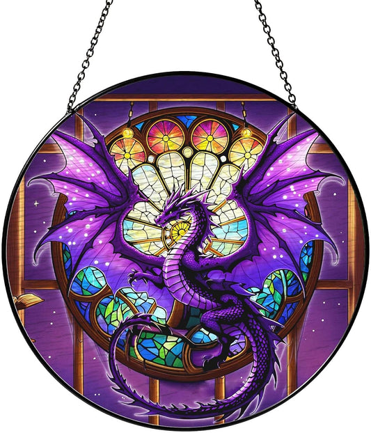 Purple Dragon Stained Glass Window Hanging Dragons SunCatcher Dragon Lovers Gifts for Kid Room