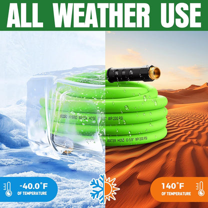 Garden Hose 25 ft x 5/8", NON-EXPANDING Flexible Water Hose, Kink Resistant Lightweight Hybrid Hose, Leakproof Yard Hose with Male to Female Fittings
