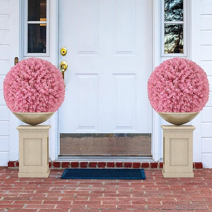 Goplus 17.5 Inch Topiary Balls Artificial Outdoor Set of 2, Faux Pink Eucalyptus Decorative Balls, Fake Plant Sphere, Round Artificial Plant Balls for Front Door, Porch, Backyard, Home Décor