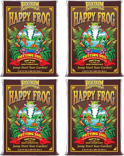 FoxFarm Happy Frog Potting Soil, 2cu ft (Pack of 4) - for Indoor/Outdoor Container Plants, Improves Root Efficiency, pH Adjusted for Optimal Nutrient Uptake - Contains Mycorrhizae and Humic Acids