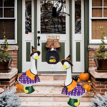 Halloween Porch Goose Outfits 23", Yard Goose Statue Clothes with Pumpkin Trick or Treat Bags, Fall Thanksgiving Outdoor Decor for Patio Lawn Garden and Porch Goode Theme (Pumpkin Ghost Cloak)