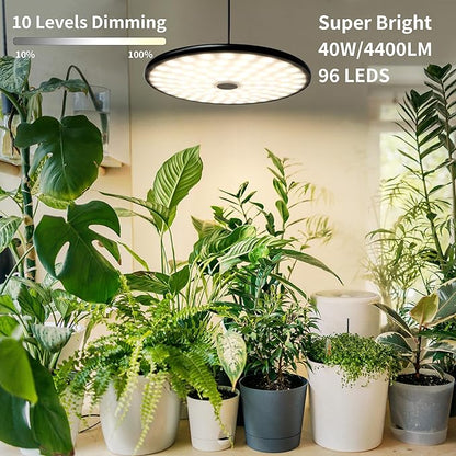 chiphy Hanging Grow Lights for Indoor Plants, 40W Full Spectrum with 3/9/12 Hours Timer, Pendant Plant Lights for Indoor Growing, Large Tall Plant, Garden, Flowers, Greenhouse,16.7FT Power Cord
