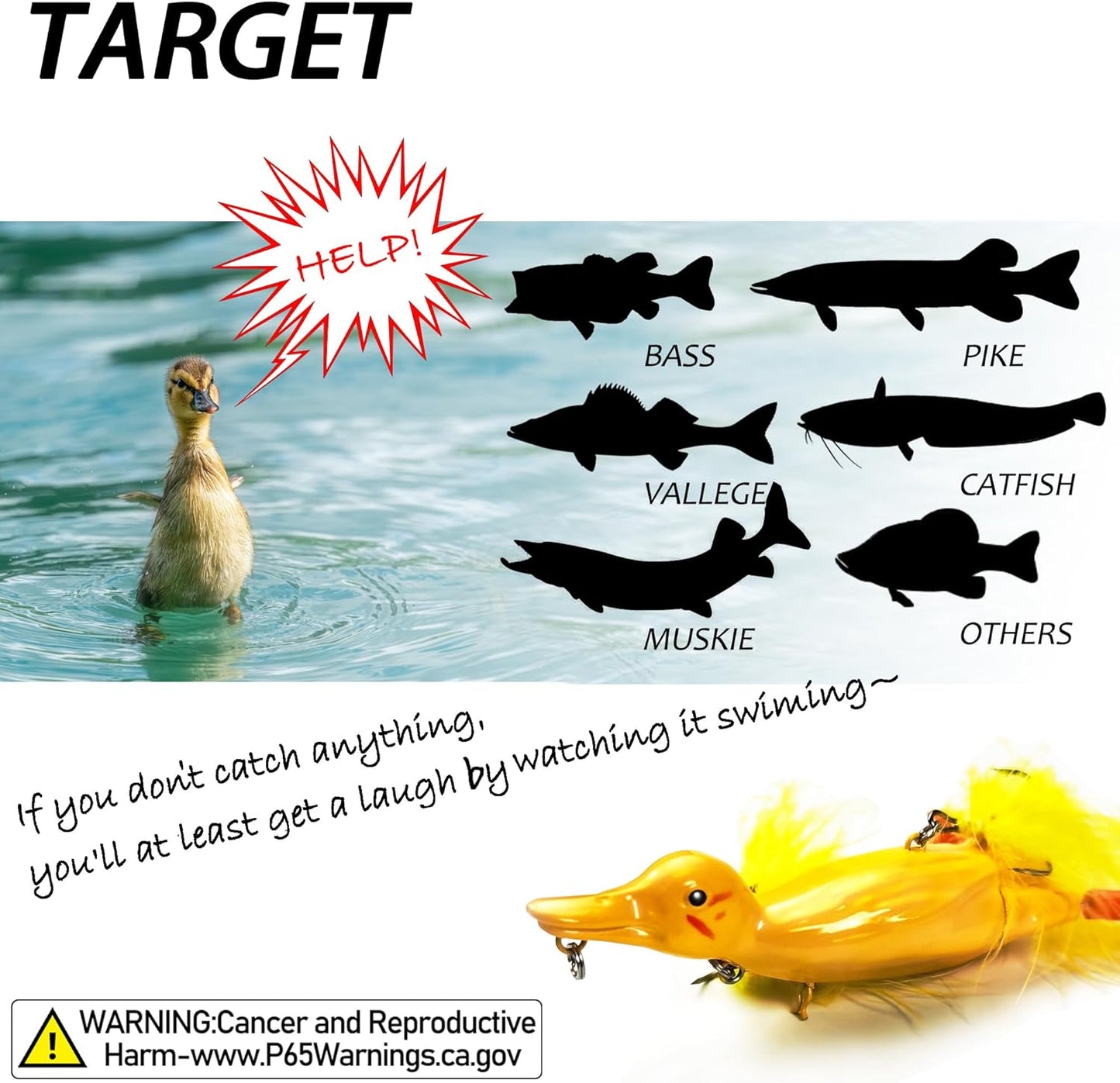Duck Lures for Bass Fishing, Realistic Topwater Baby Duckling Baits Floating Artificial Hard Swimbaits for Pike Musky Catfish Freshwater Saltwater Fishing, 4.8 inch