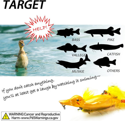Duck Lures for Bass Fishing, Realistic Topwater Baby Duckling Baits Floating Artificial Hard Swimbaits for Pike Musky Catfish Freshwater Saltwater Fishing, 4.8 inch
