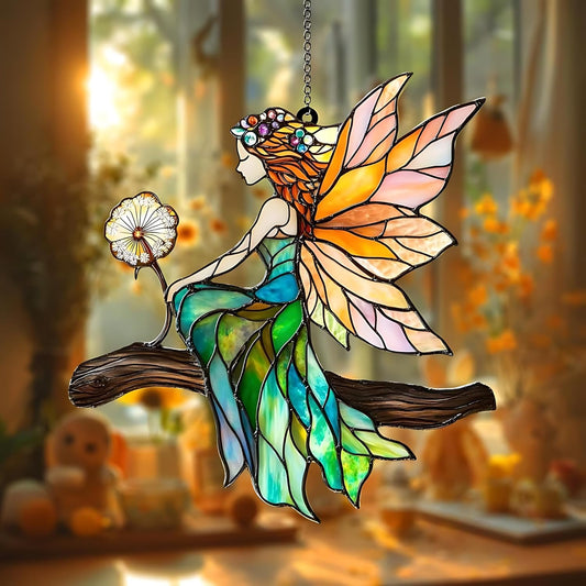 Fairy Dandelion Acrylic Suncatcher Stained Glass Effect Window Car Hanging Christmas Ornament
