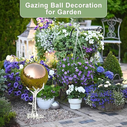 Nerien 10inch Gazing Ball, Stainless Steel Garden Mirror Globe, Polished Ornament Sphere, Hollow Floating Reflective Hemisphere, Home Outdoor Pond Housewarming Swimming Pool Decoration Gift, Rose Gold