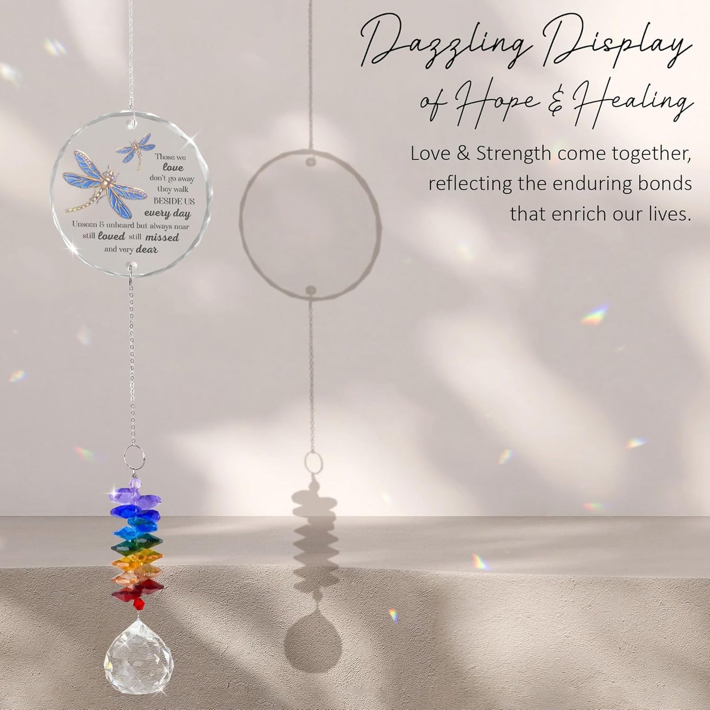 Glass Suncatcher Ornament - Those we Love Don't go Away - Sympathy Gifts for Loss of Loved Ones - Bereavement Keepsake - Crystal Rainbow Maker - Hanging Crystal Decor - Daily Remembrance