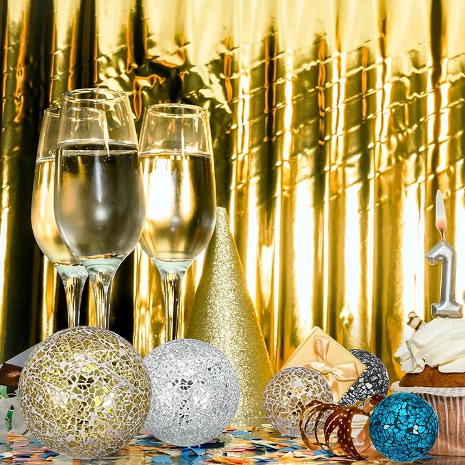 Decorative Ball for Bowls, 3 Inch Mosaic Glass Balls Decorative Glass Orbs for Home Decor/Dining Tables/Wedding Party/Coffee Table/Centerpiece Decor [Gold]