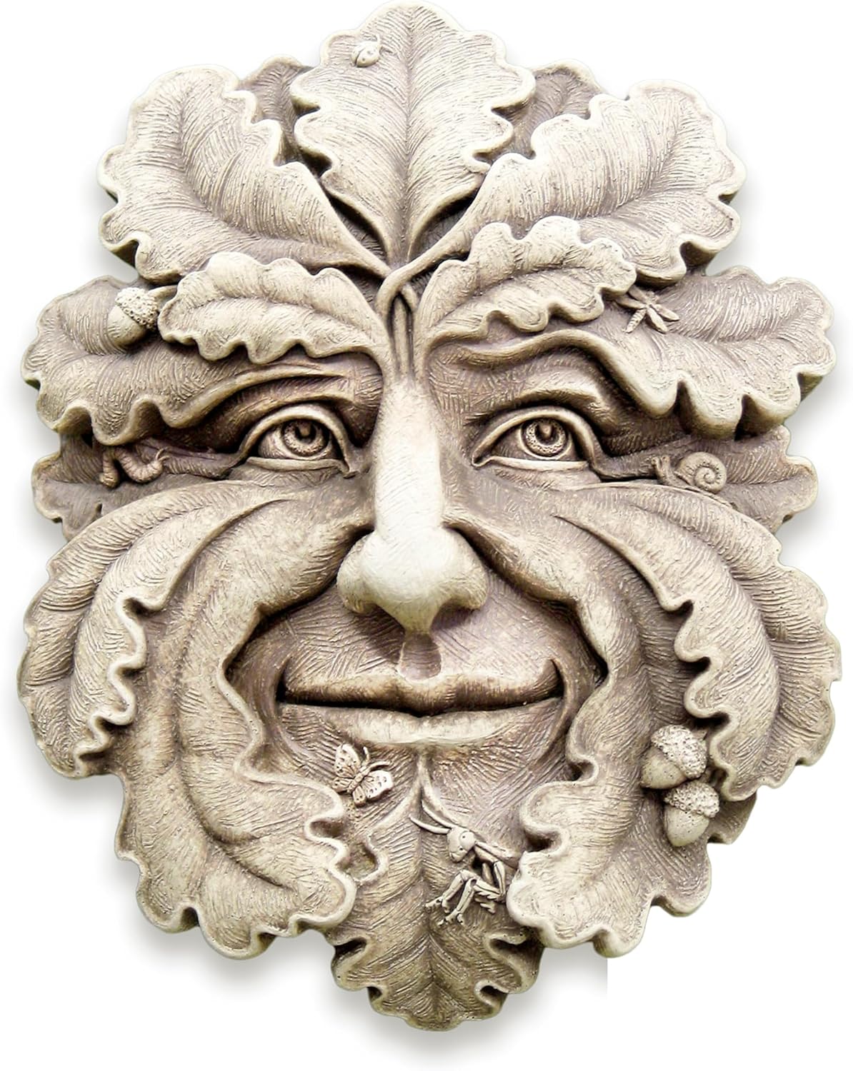 Carruth Studio, Green Man Wall Plaque Figurine, Original Sculpture Handcrafted in Stone, Artisan Made