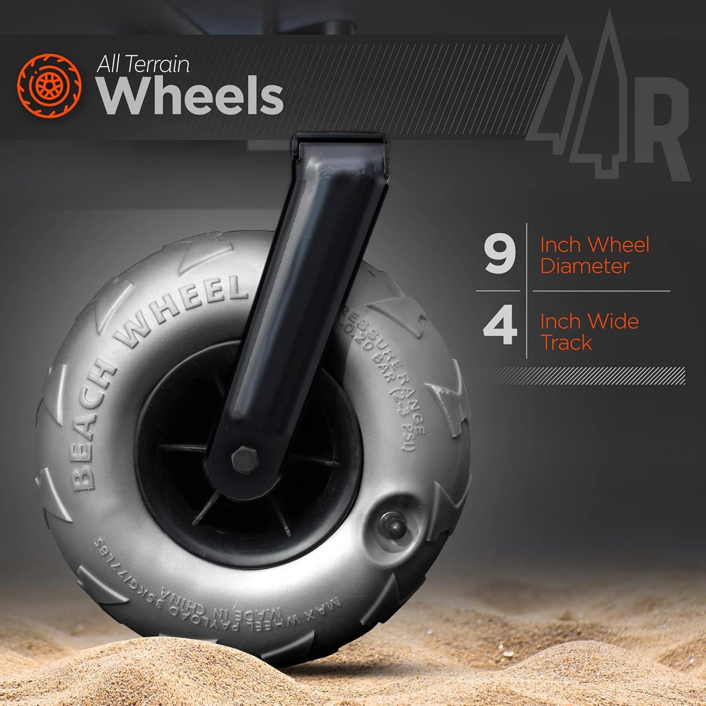 Beach Wagon with Big Wheels for Sand - All Terrain Steel Frame Utility Cart with 9" Pneumatic Tires, Collapsible Folding Design (Sand Warrior RX800)