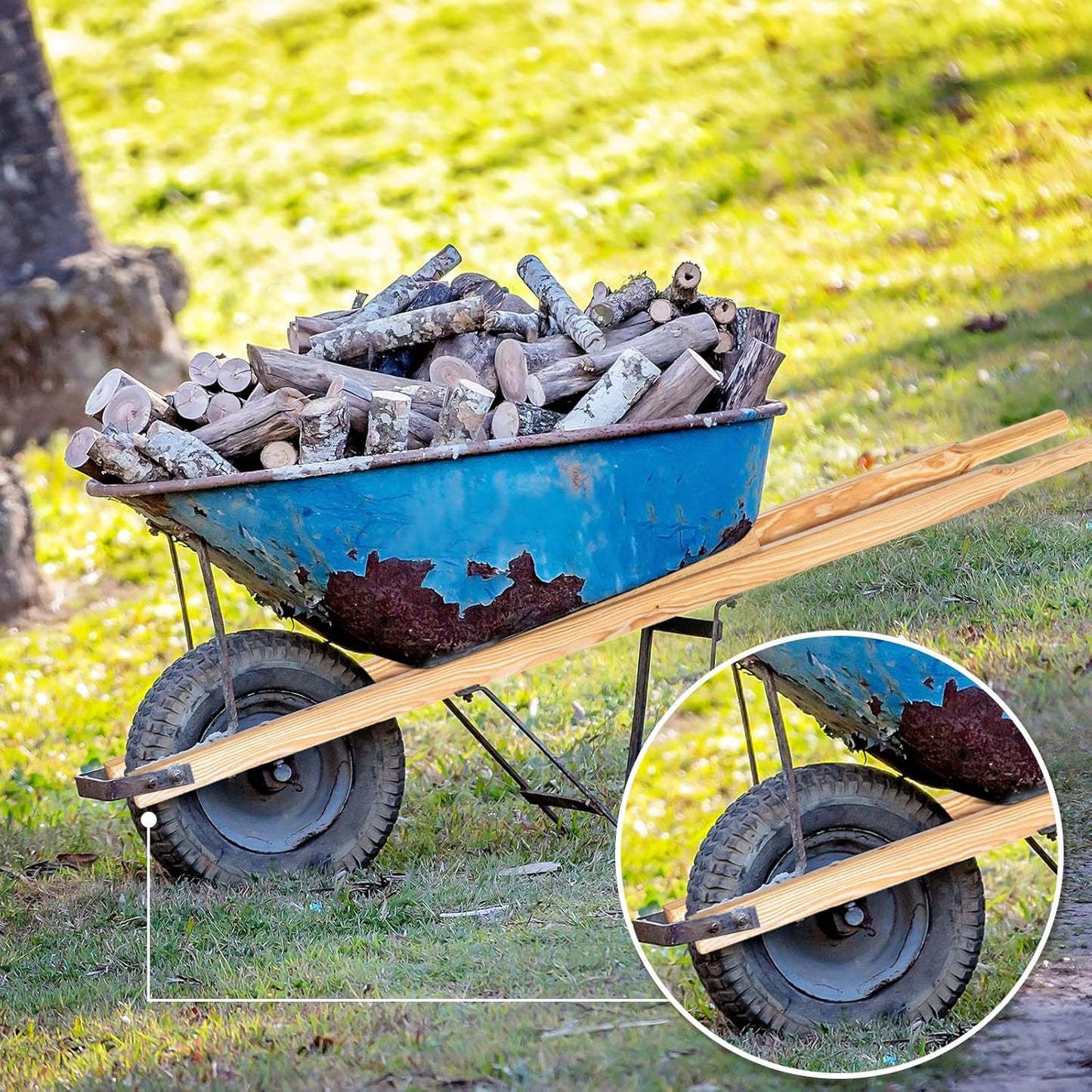 WILLBOND Wheel Barrow Handles Wood Replacement 59'' Wheelbarrow Handles Kit with 2 Wheelbarrow Wedge Heavy Duty Wood with Tough Seal Coat and Pre Drilled Holes for Wheelbarrows, Easy Install