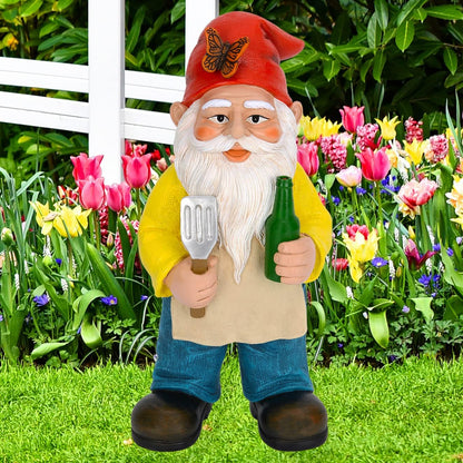 Mood Lab Garden Gnome - BBQ Chef Gnome - 9.45 Inch Tall Statue Lawn Garden Figurine - for Outdoor & House Decor