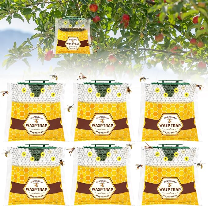 6 Pack Disposable Wasp Traps Outdoor Hanging Yellow Jacket Trap Carpenter Bee Traps for Outside Wasp Catcher Hornet Trap Bee Killer Fly Trap Bag for Bees, Bug