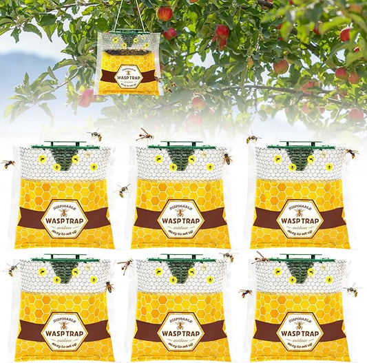 6 Pack Disposable Wasp Traps Outdoor Hanging Yellow Jacket Trap Carpenter Bee Traps for Outside Wasp Catcher Hornet Trap Bee Killer Fly Trap Bag for Bees, Bug