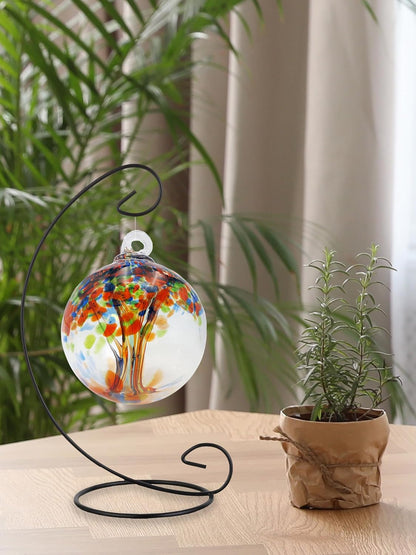 Dale Tiffany AC23189-D4 Rainbow Tree of Life Hand Blown Art Glass Ornament Witch Globe Gazing Ball, Royal, 4" Diameter with Hanging Stand