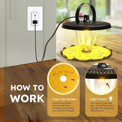 Flea Trap for Inside Your Home Indoor Electric Flea Light Catcher and Kiler for House 2 Pack with 8 Sticky Pads Refills and 4 Replacement Lightbulb