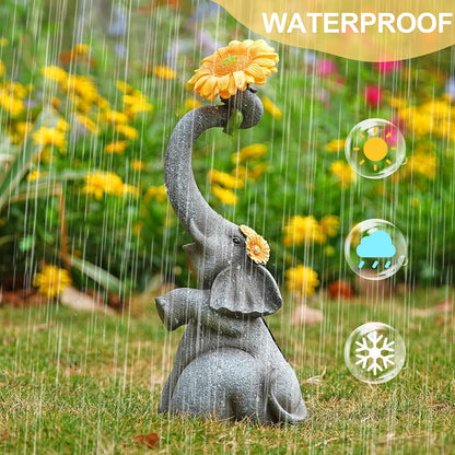 Elephant Sunflower Garden Decor, 14.3" Solar Large Garden Statue, Outdoor Yard Decor, Gifts for Mom, Grandma
