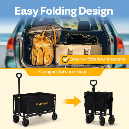 VIVOHOME Collapsible Wagon Cart Lightweight Portable Folding Utility Wagons with All-Terrain Wheels for Grocery Sports Garden Shopping Camping