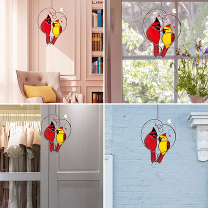 Cardinal Suncatchers Stained Glass for Windows Hangings,Male & Female Cardinal Stained Glass Sun Catchers, Red Love Birds Home Ornament,Gifts for Women